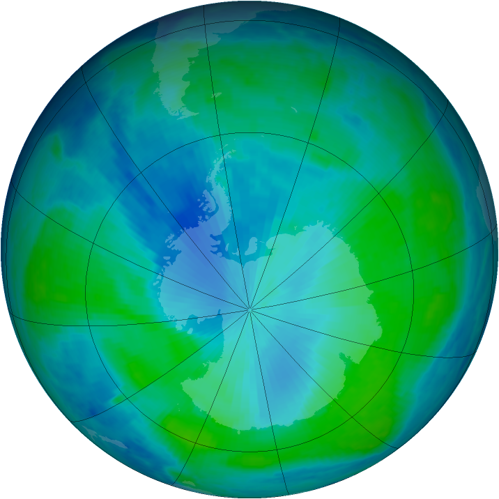 Antarctic ozone map for 08 February 1998